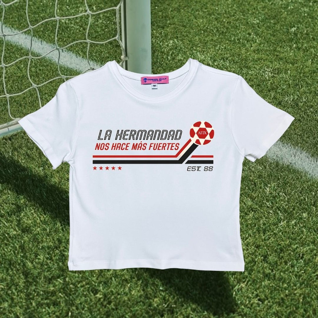 La Hermandad Nos Hace Más Fuertes LPC Soccer Cropped Baby Tee